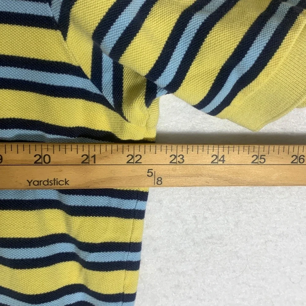 VTG Polo Ralph Lauren Men Yellow Blue Stripe Polo Shirt Large Logo Pony Made USA